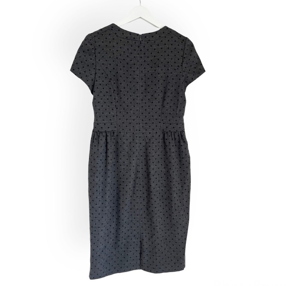 Boden Wool Blend Polka Dot Floral Lined Tulip Split Neck Cap Sleeve Dress Grey 8 - Picture 2 of 9